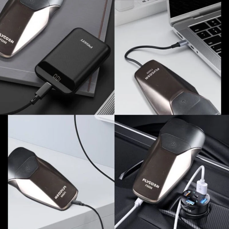 ماكينة حلاقة كهربائية صغيرة محمولة للرجال من Flyco FS888 ماكينة حلاقة ذكية جديدة مضادة للقرص IPX7 مقاومة للماء سعة شحن عرض الحلاقة