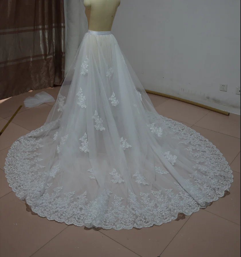 Apliques destacáveis saia de renda saia branca removível trem de tule acessórios do casamento trem de vestido destacável