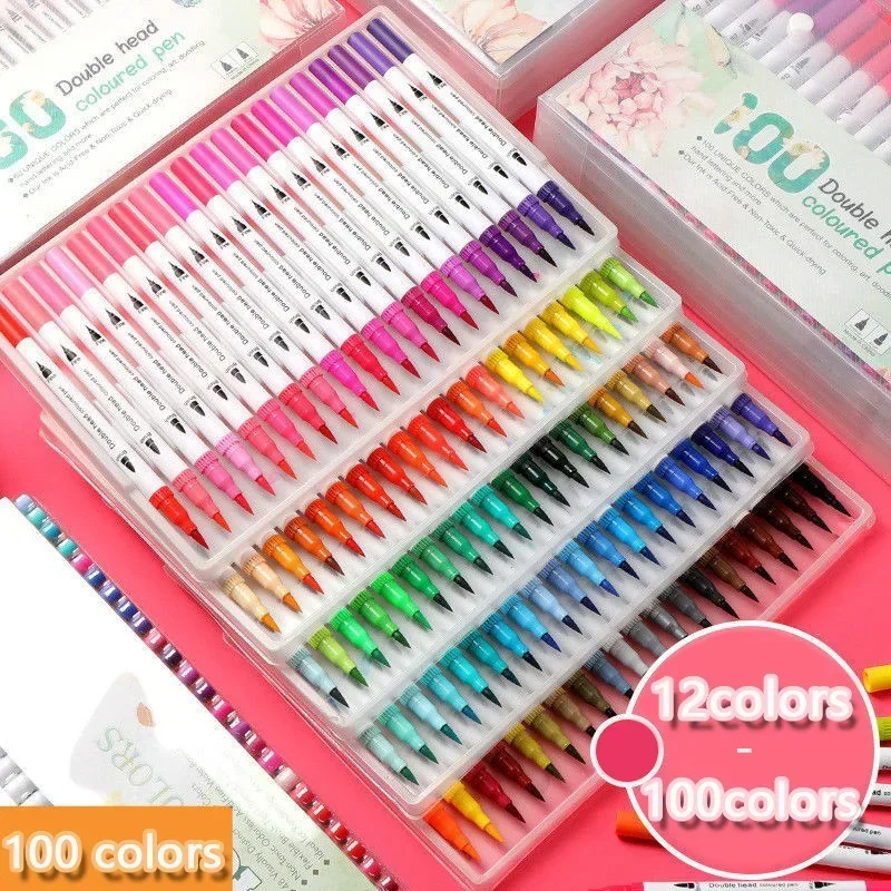 

Набор цветных маркеров-карандашей 100 шт., акварельные двусторонние маркеры-карандаши для скетчей и граффити, комикс-маркер, художественная живопись, корейские канцелярские принадлежности