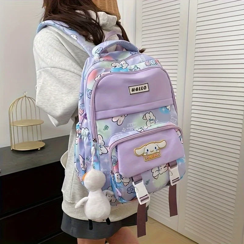 Sanrio Series Cinnamoroll Mochila, Grande Capacidade, Anime de desenhos animados, fofo, kawaii, apto para estudantes, adolescentes, meninas, moda