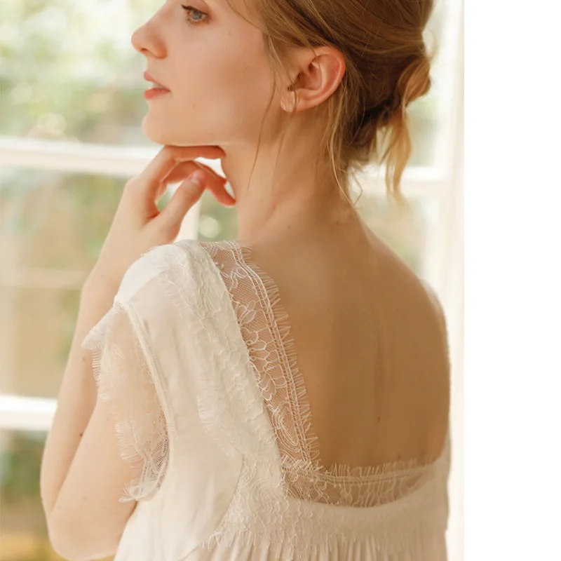 ثوب نوم دانتيل على الطراز الفيكتوري للنساء أنيق فرنسي عتيق فستان نوم ناعم مشروط للأميرة مع ملابس نوم برقبة مربعة #2