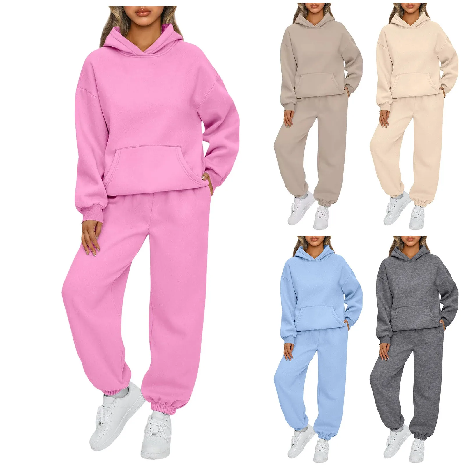 Women\'s Tracksuit Suit Autumn Fashion Warm Hoodie Sweatshirts Two Pieces Oversized Solid Casual Hoody Pullovers Long Pant Sets