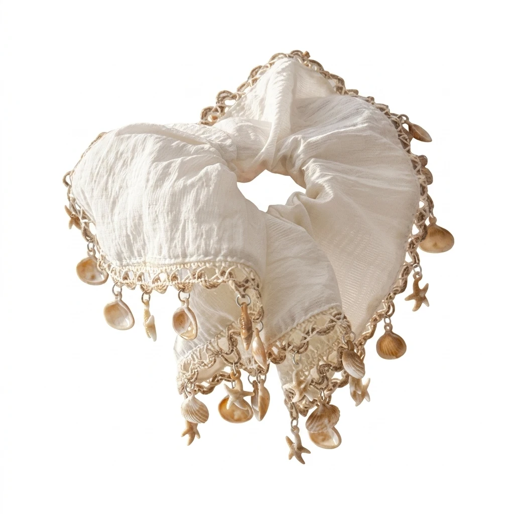 Bohemian Hair Scrunchies Shell Tassel Design for Beach Vacation Music Festival Women's Square Elastic Hairbands Durable Chic view 5