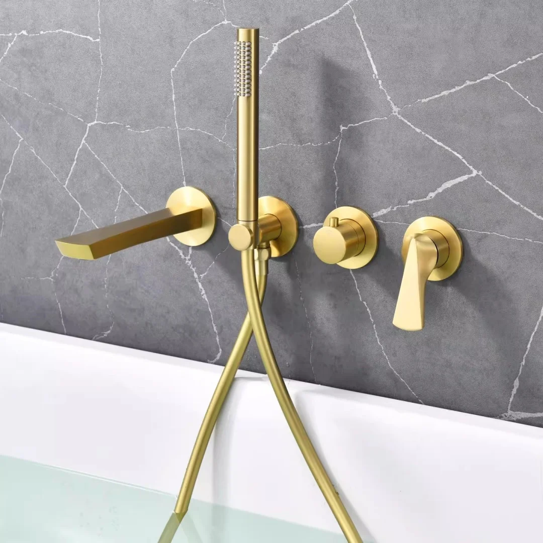 Brush Rose Gold Bathtub Faucet Set Widespread Tub Sink Mixer Tap Brass Brushed Gold  Bathtub Shower Faucet with Hand shower Head