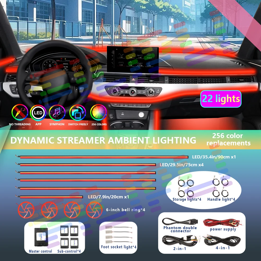 App Control Car Ambient Lights Atmosphere Lamp Strip Auto Symphony Universal Interior Colorful Rainbow RGB Acrylic LED Lighting