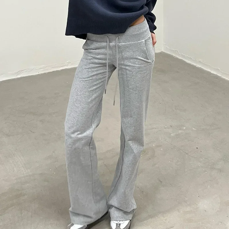 

Solid Grey Casual Sweatpants Women y2k Straight Streetwear Pockets Trousers Women Korean Sporty Outfits 90s Pants New