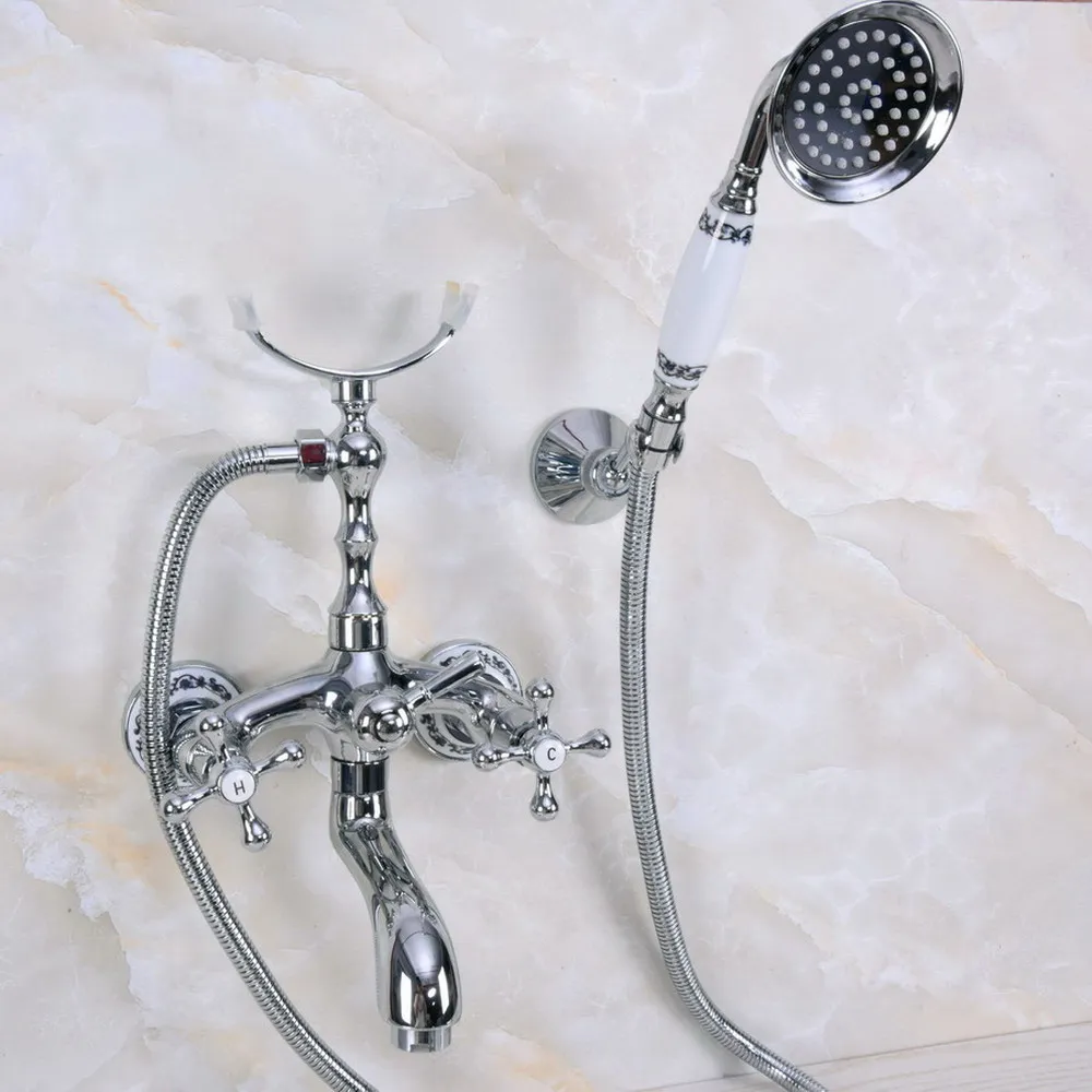 

Chrome Polished Bathroom Bathtub Mixer Faucet Telephone Style With Brass Handshower Bath & Shower Faucets