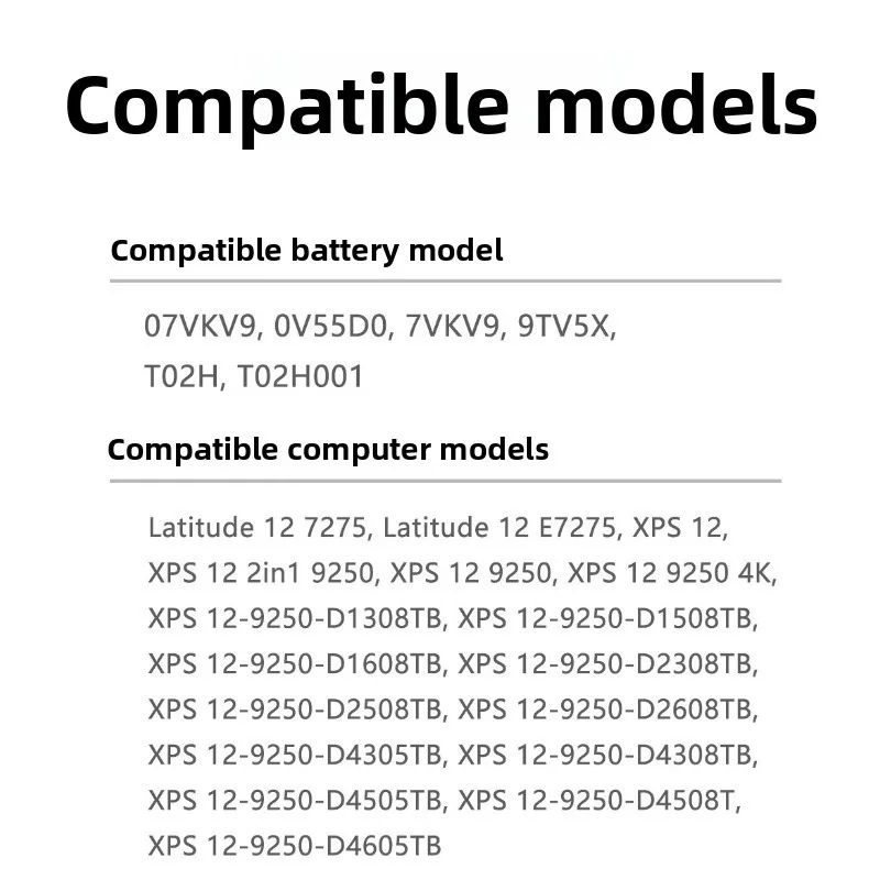 For Dell XPS12 12-7275 7000 9250 9TV5X 0V55D0 7VKV9 Laptop Battery  High Capacity Battery High Quality Replacement Batteries