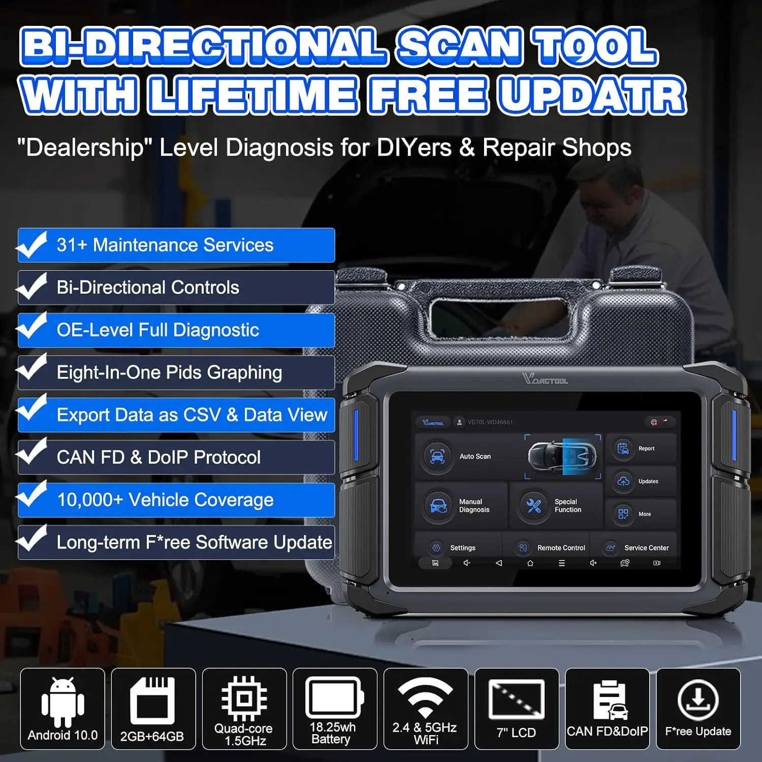EU Stock VD70Lite Free Update Car Smart Key Programmer IMMO Reset Scanner Auto Key Programming All System Diagnostic Tool