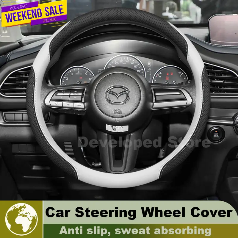 Leather Car Steering Wheel Cover For Mazda CX-3 CX 3 CX-30 CX 30 2026 2025-2015 Auto Steering Wheel interior Mazda 3 Accessories