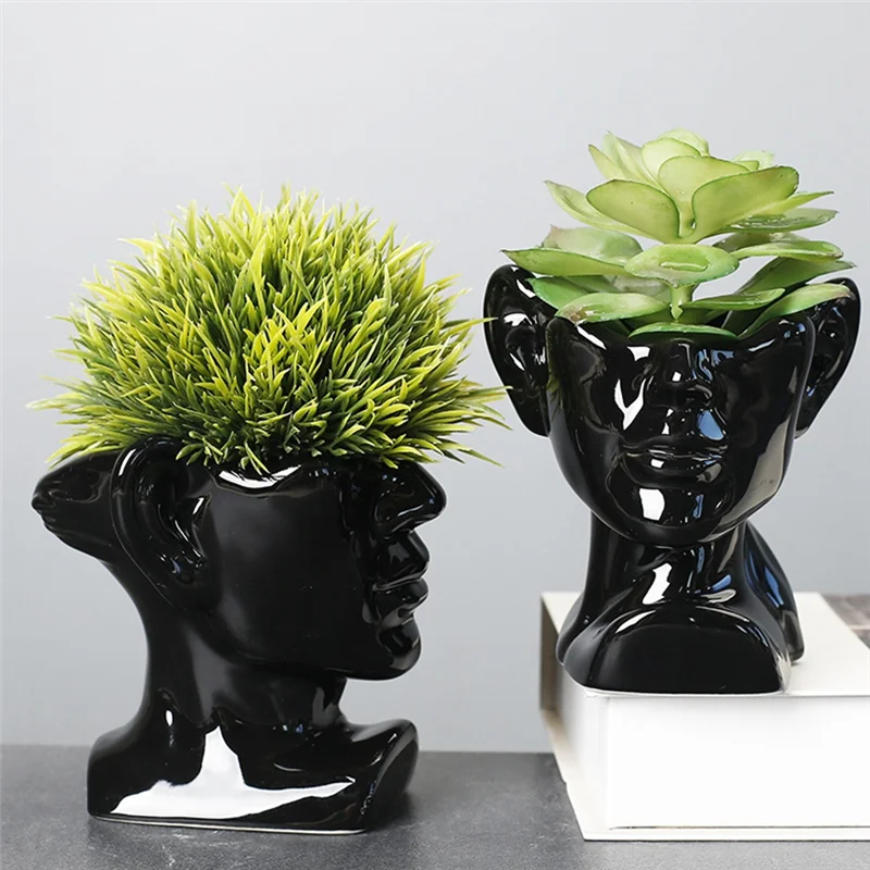 

AC23-Portrait Statue Vase Planter Nordic Succulent Flower Pot Indoor Desktop Plant Decoration With Drainage Hole