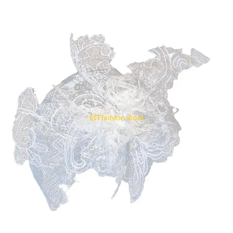 

Y5GC Bride Caps with Flower Pearls for Girls Balletcore 3D Flower for Pageant Prom Princess Hair Accessories Stage Props