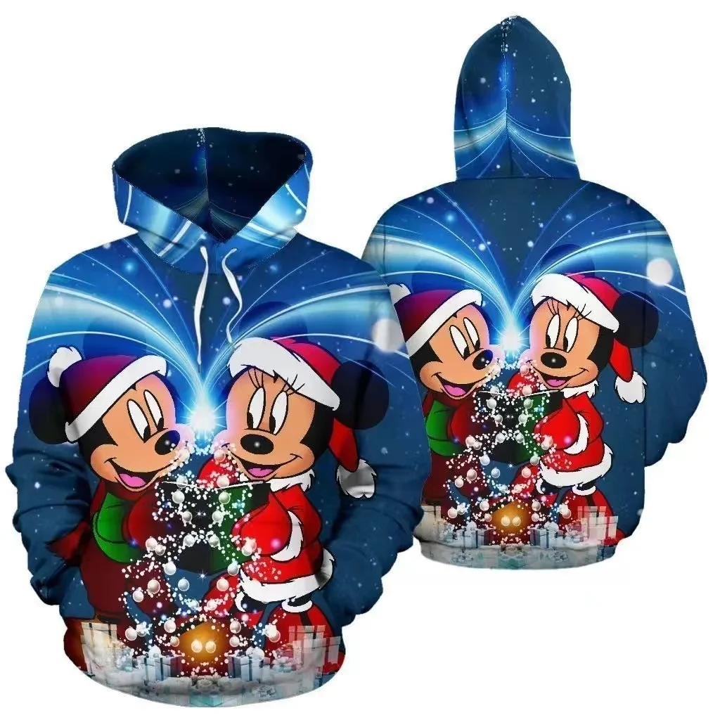 2024 Disney Mickey and Minnie Christmas 3D Printed Hoodie Fashion Streetwear Disney Casual Sweatshirt Mickey Kids Cartoon Hoodie