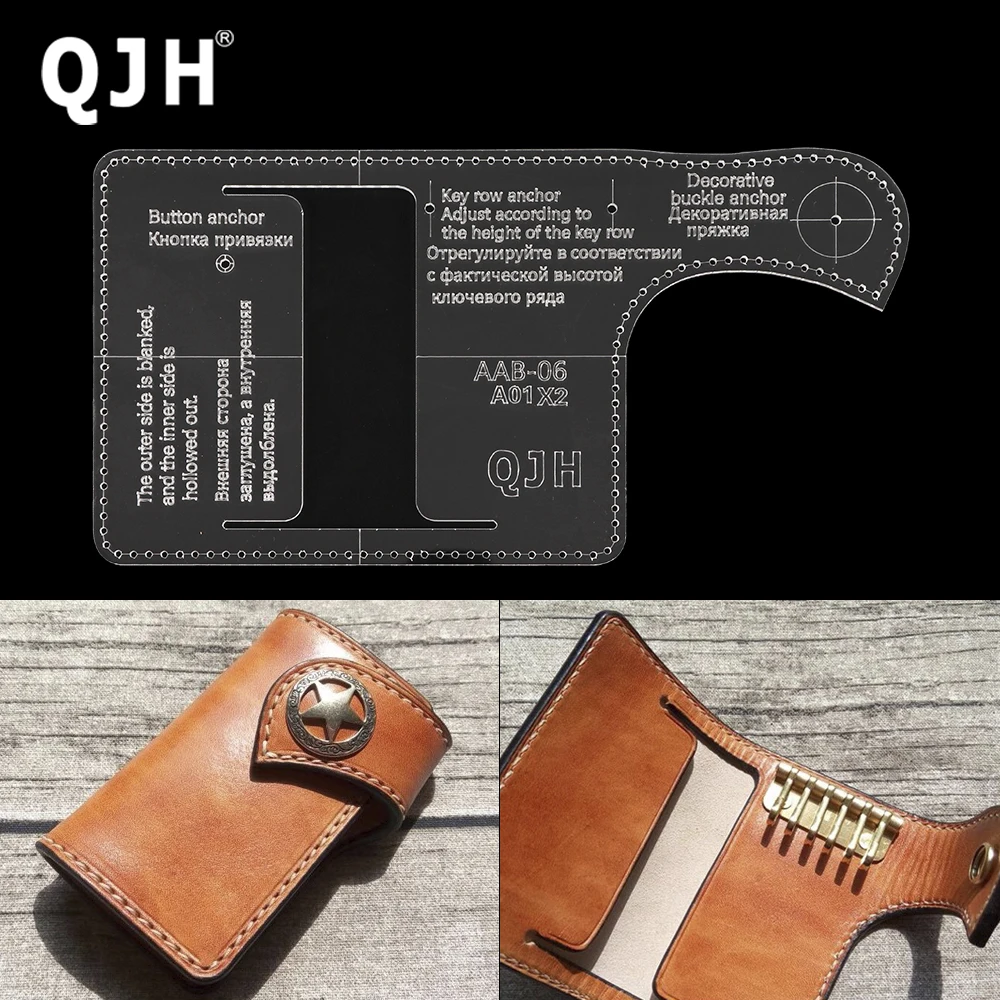 QJH Leather Key Wallet ,Leather Key Holder Acrylic Template DIY Leather Craft with Hole Template Sewing Pattern Accessories