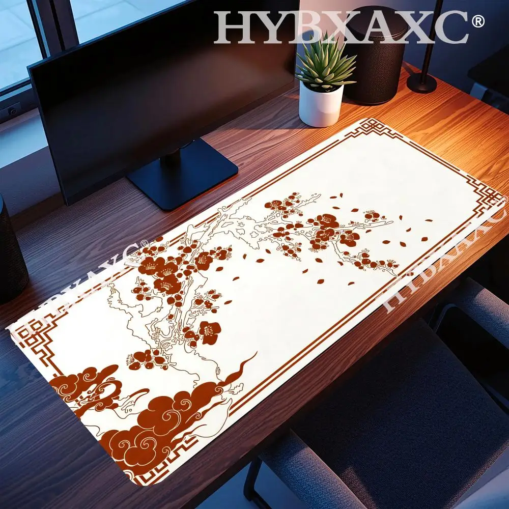 

HYBXAXC White Mouse Pad Japanese Style Cherry Blossom Larger Flower Laptop Computer Blue Desk Mats Accessories Office Carpets