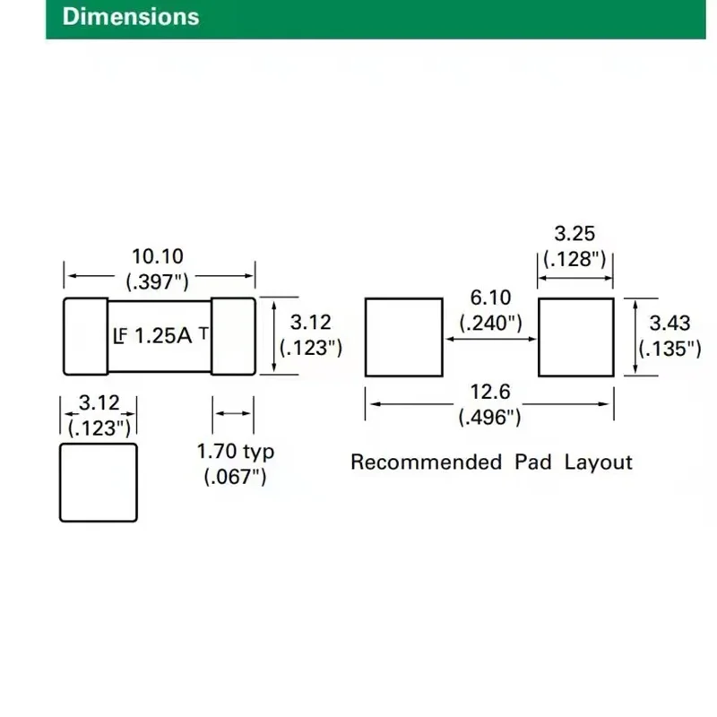 5 قطع، 04611.25ER فيوز سيراميك مثبت على السطح لتأخير الوقت LF 1.25A/2A/500mA T 600V