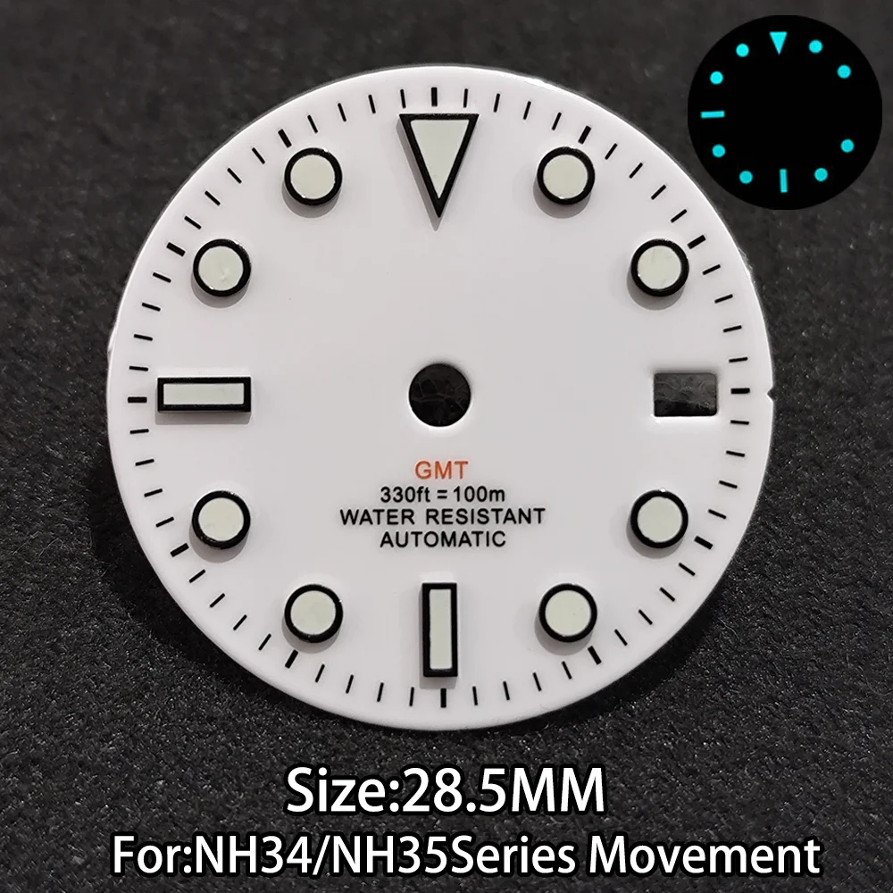 

Циферблат часов GMT 28,5 мм, подходит для мужских часов с механизмом серии NH34, BGW9, светящийся циферблат с одним календарем, аксессуар, запасная часть