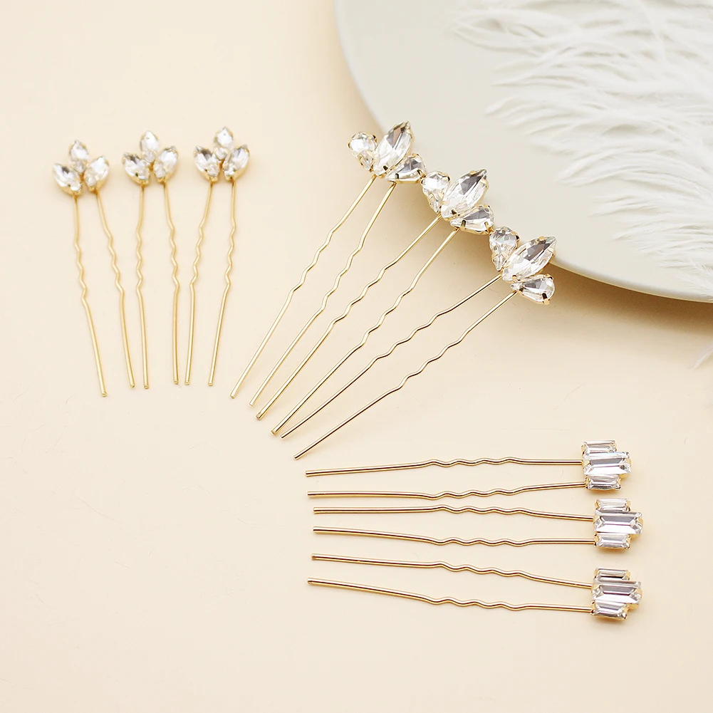 Simple Crystal Hairpin Set Bridal Headpiece Daily Hair Clips Hair Accessories For Women Gold Hair Clips Jewelry Accessories image 2