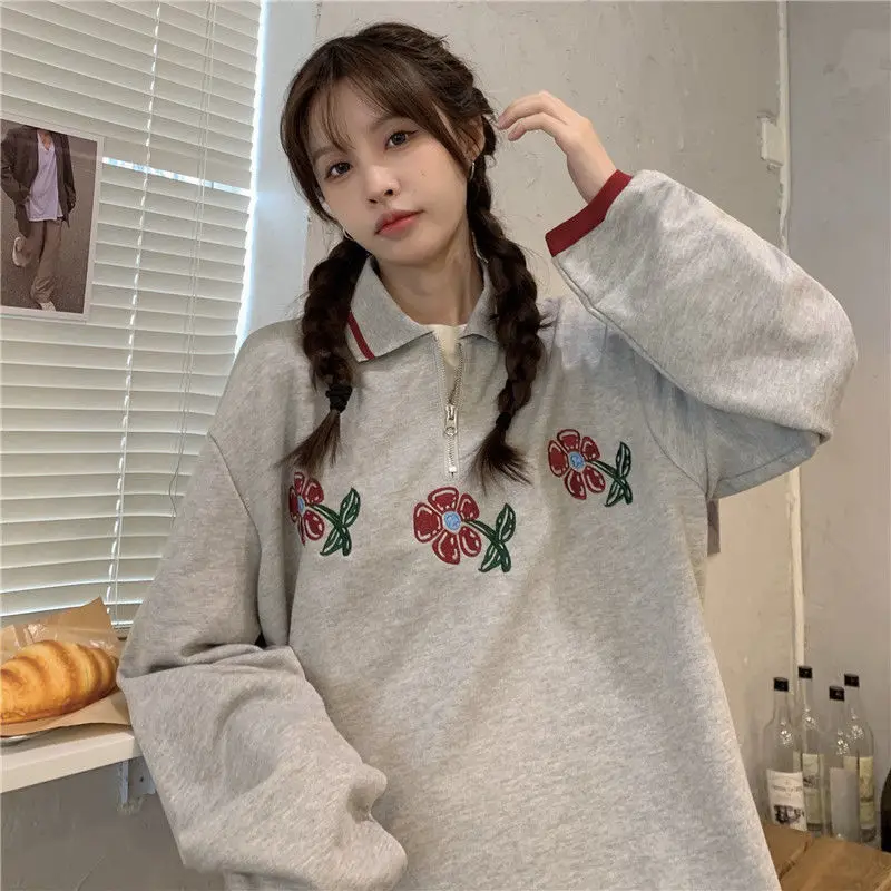 Polo collar long-sleeved sweatshirt for women autumn thin Korean style 2021 new loose and versatile top ins trendy students y2k