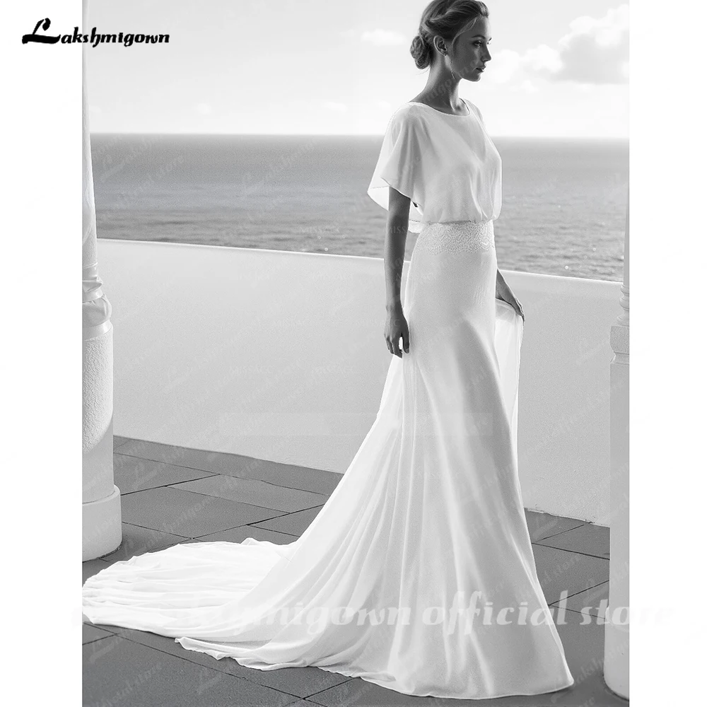 Lakshmigown Boho Pizzo Aperto Indietro A-Line Wrap Abiti da sposa Estate 2025 Novità in spiaggia Abiti da sposa Chiffon Personalizzato