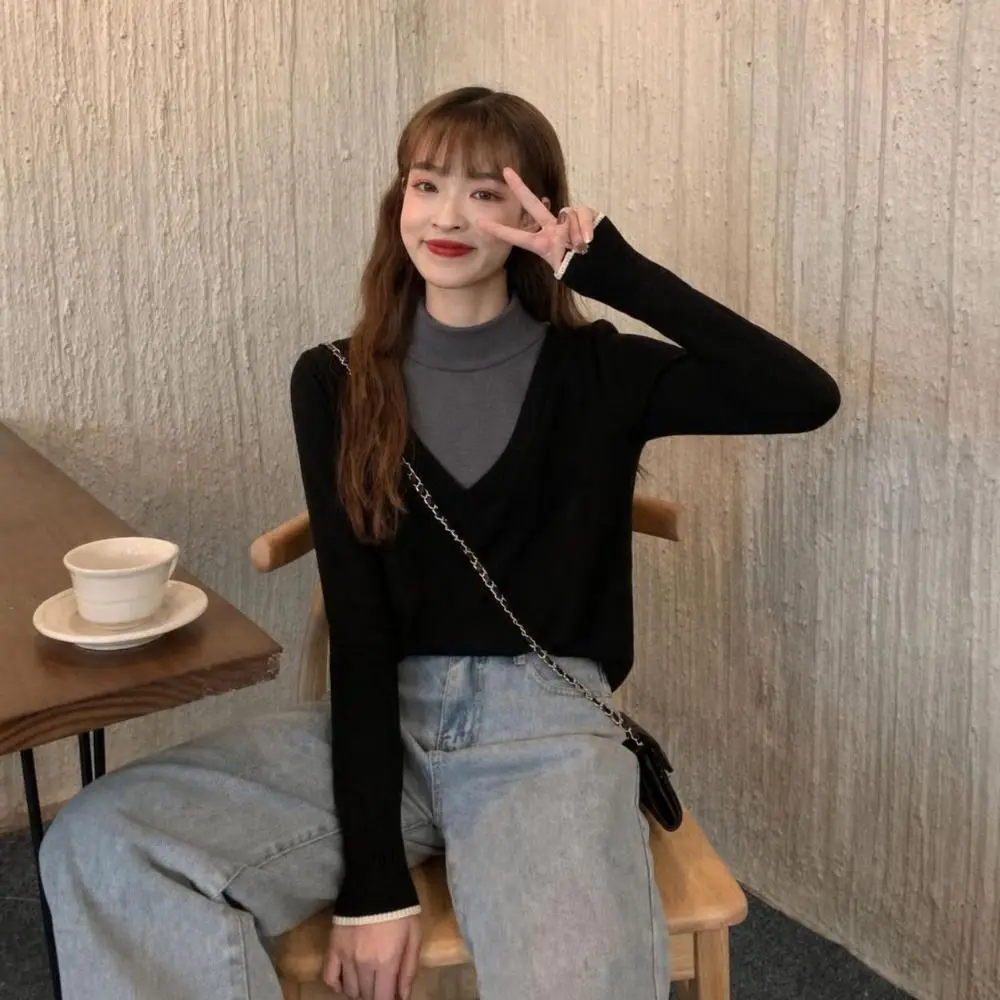 High Elastic Fake Collar Warmer Velvet Lining Solid Color Knitted High Neck Collar Detachable Warm Neck Protection