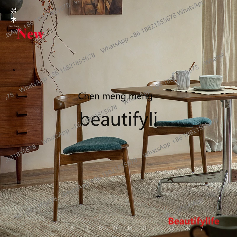 A32 Creative Soft Cushion Solid Wood Chair for Study Room Designer Dining Chair Stackable French Vintage Style