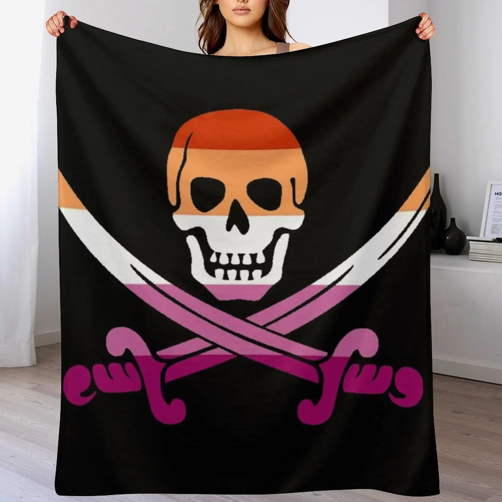 

lesbian pride pirate flag Throw Blanket sofa bed Flannel Shaggy Furrys Blankets