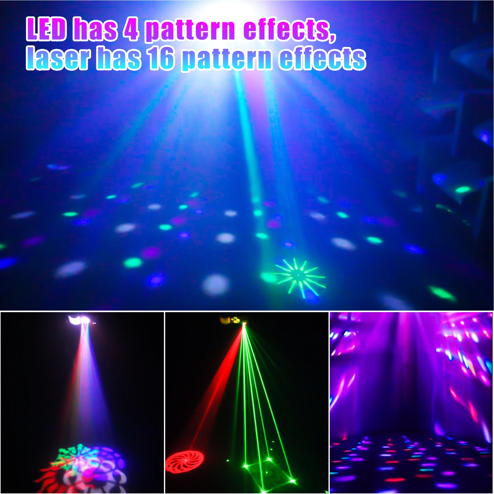 U'King 60W RGBW LED 4 IN 1 Stage Effect Lighting Laser Pattern Strobe Light with Remote Control for DJ Disco Show Concert Party