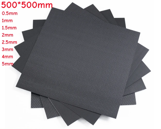 High Strength 500 X 500mm 0.5/1/1.5/2/2.5/3/4/5/6/7/8/9/10mm Thickness Pure Carbon Fiber Sheet Plate Panel light weight Material