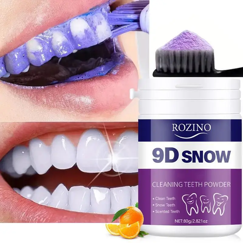 9D Snow Teeth Whitening Powder 80g,Purple Cleaning Powder for Yellow Teeth, Removes Tartar & Stains, Fresh Breath Oral Care