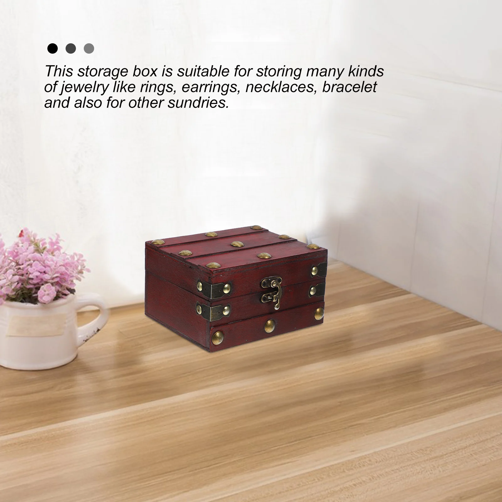 

Pirate Treasure Chest Jewelry Box Wooden Vintage Storage Keepsake 6814A-01 Retro Red Compact Desk Space-saving Gifts