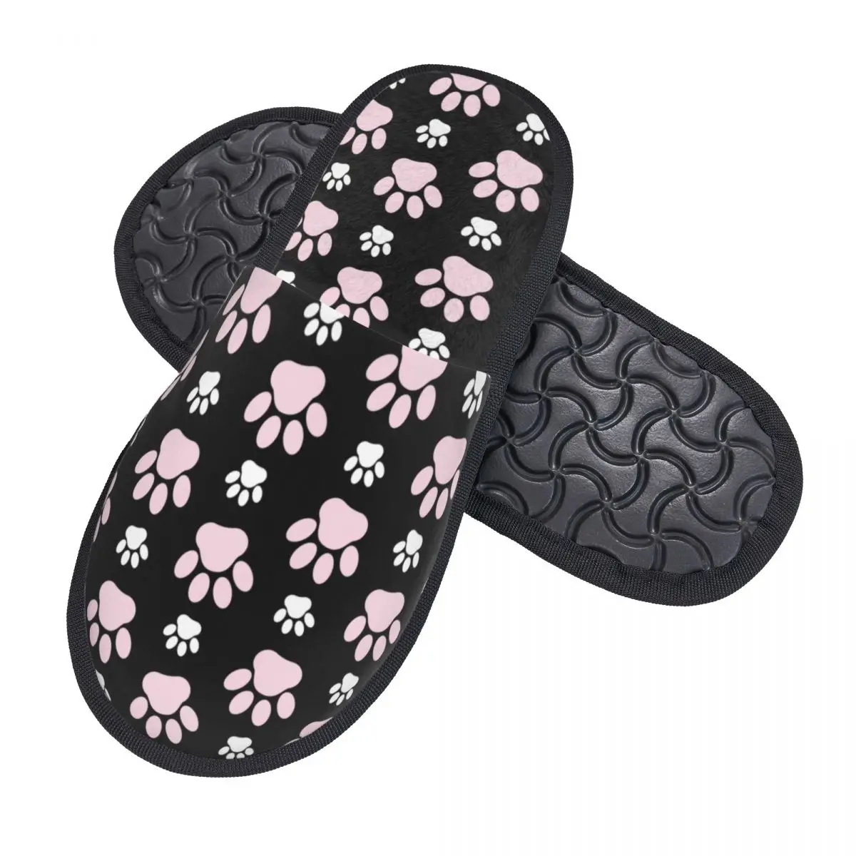 Pretty Pattern Of Pink Paws Paw Soft Scuff Memory Foam Slippers Women Cute Animal Dog Lover Spa House Shoes