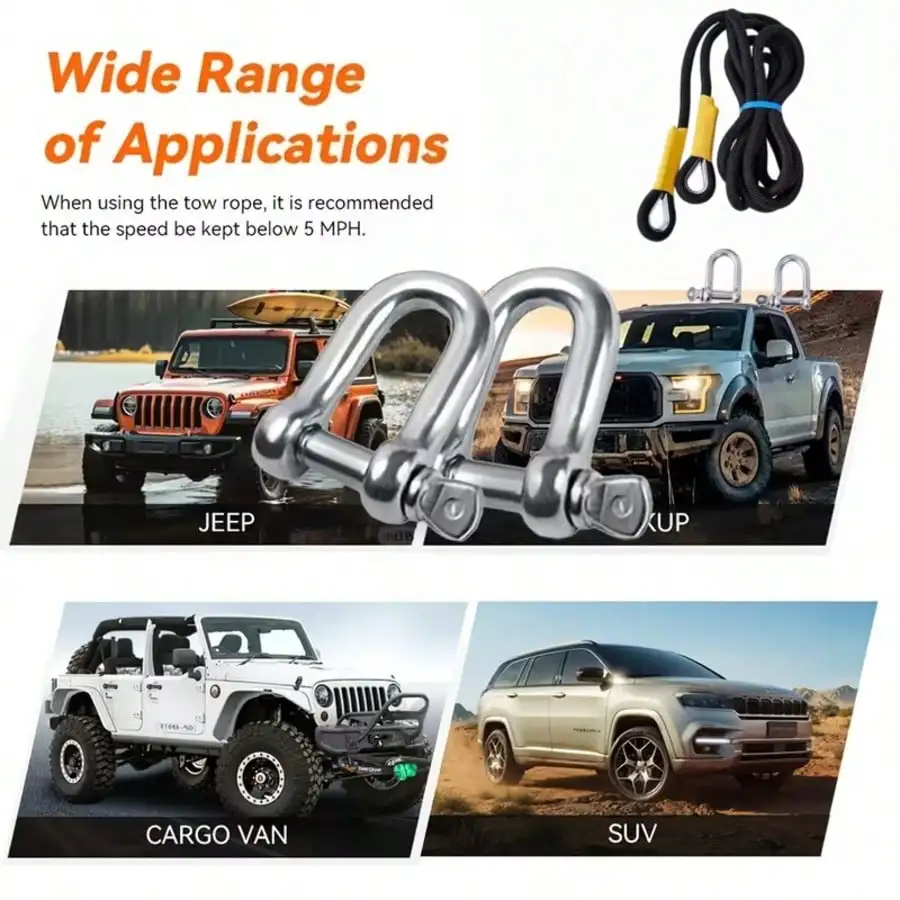 1pc Heavy Duty Tow Hook And 5m Tow Rope Set, Tow Hook And Tow Rope Set, Suitable For SUV And Vehicle Off-Road Rescue, Equipped With 2 Steel U-Shaped Hooks For Front-End Use, Suitable For Vehicles Weighing 18 Tons Or Less