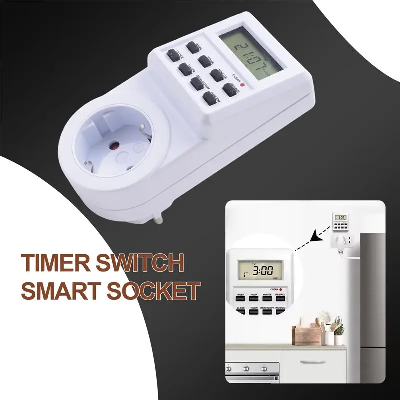 B17B Digital Timer Socket Electronic Timing Switch 24H Kitchen Timer Outlet Programmable Socket EU Plug