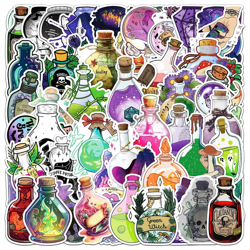 50pcs Fantasy Magic Potion Graffiti Stickers Gothic Witch Apothecary Decals DIY Guitar Luggage Laptop Cool Cartoon Sticker