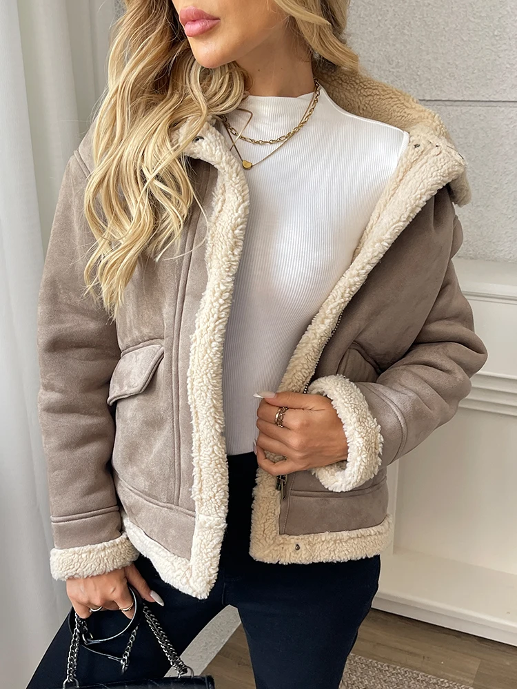 Ailegogo Autumn Winter Women Thick Warm Faux Lamb Fur Coat Vintage Streetwear Female Zipper Loose Jacket Outwear