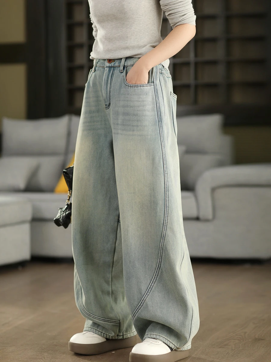 

Ретро джинсы с эффектом похудения, светло-голубые, с высокой талией, модные, широкие, длинные брюки, женские, свободного кроя, из хлопкового денима