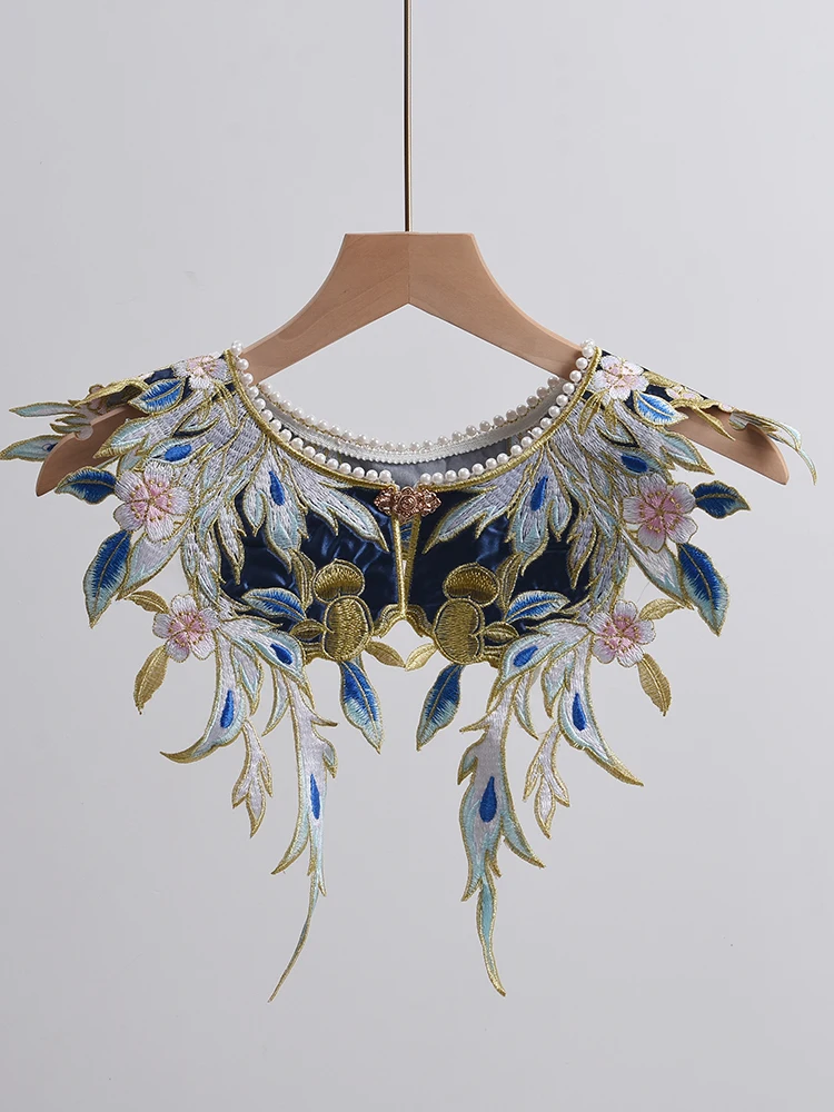 Textured Irregular Embroidery National Style with Horse Face Skirt, Single Cloud Shoulder, Fake Collar, Universal Outer Shawl