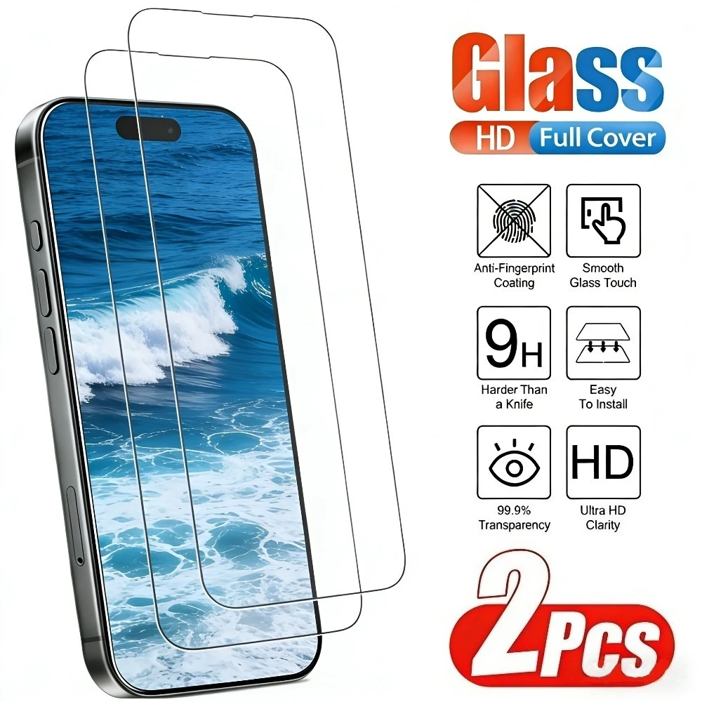 

2Pcs Ultra Clear Screen Protector for iPhone 17 16 15 14 Pro Max 17e Air 16e 15 14 Plus 13 12 11 Pro Anti-Scratch Tempered Glass