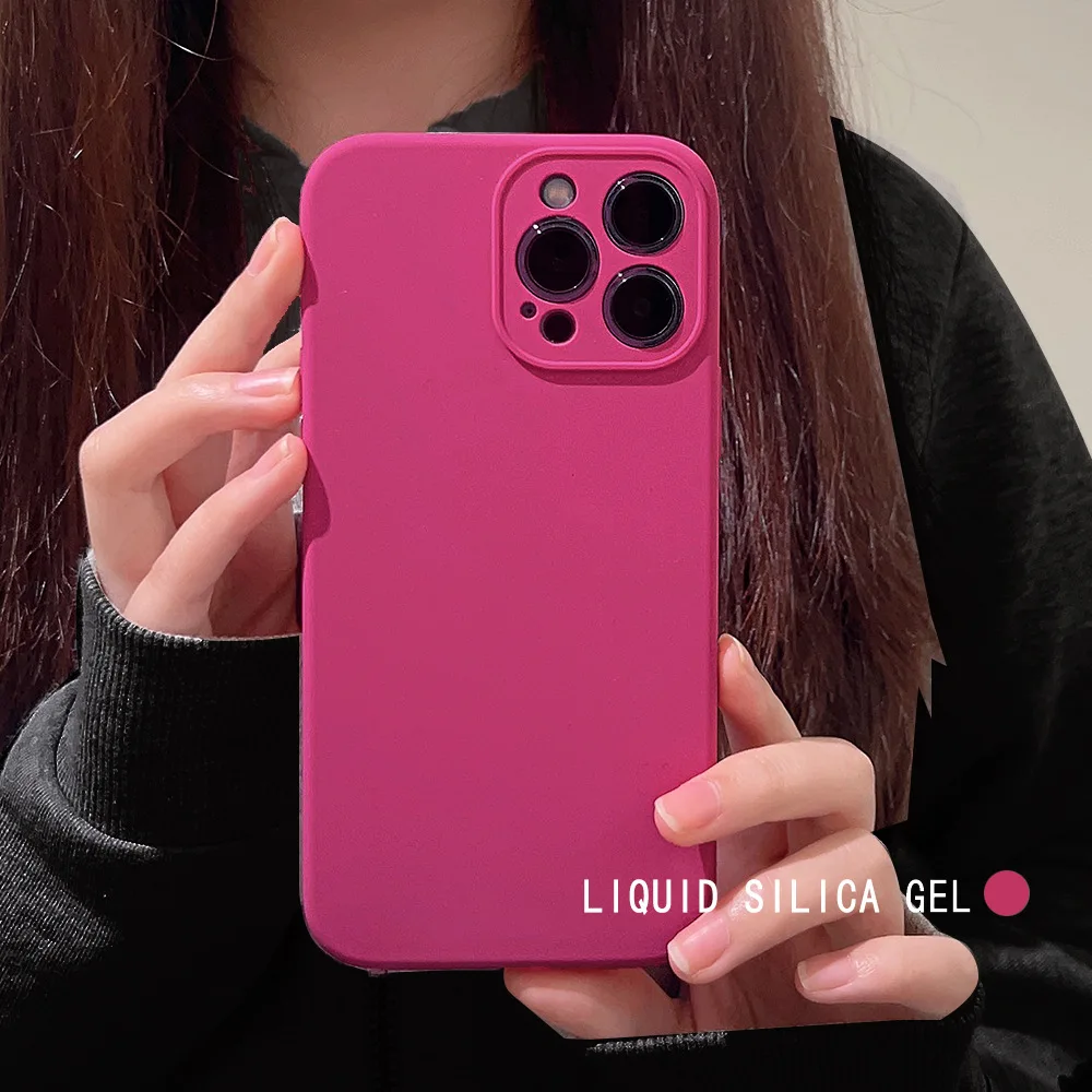 Pitaya Red Liquid Silicon Phone Case For iPhone16 14 15Pro 13Mini 12 11 14Plus 11Pro Soft Cover Skinny Shell Body Protection