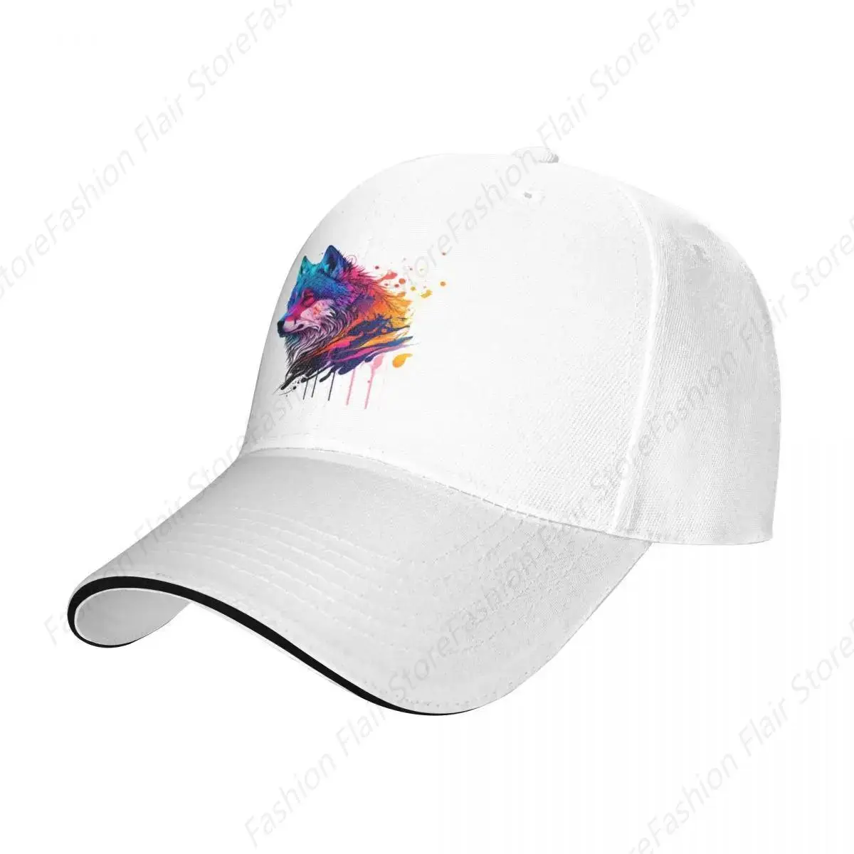 wolf synth wave colorful retro Baseball Cap tea Hat Custom Cap Golf Men Women's