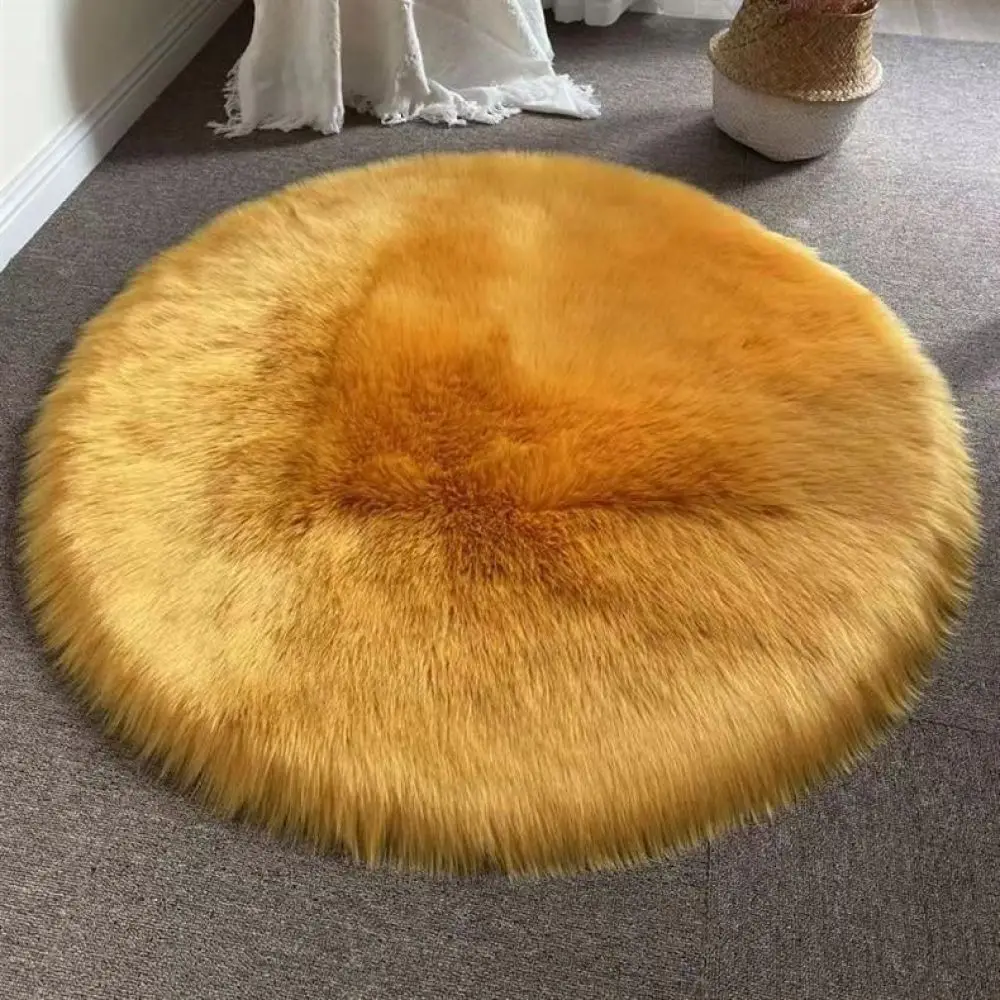 Soft Faux Fur Round Rug For Living Room Bedroom Fluffy Carpet Floor Mat Modern Style Washable Plush Area Rug Home Decor