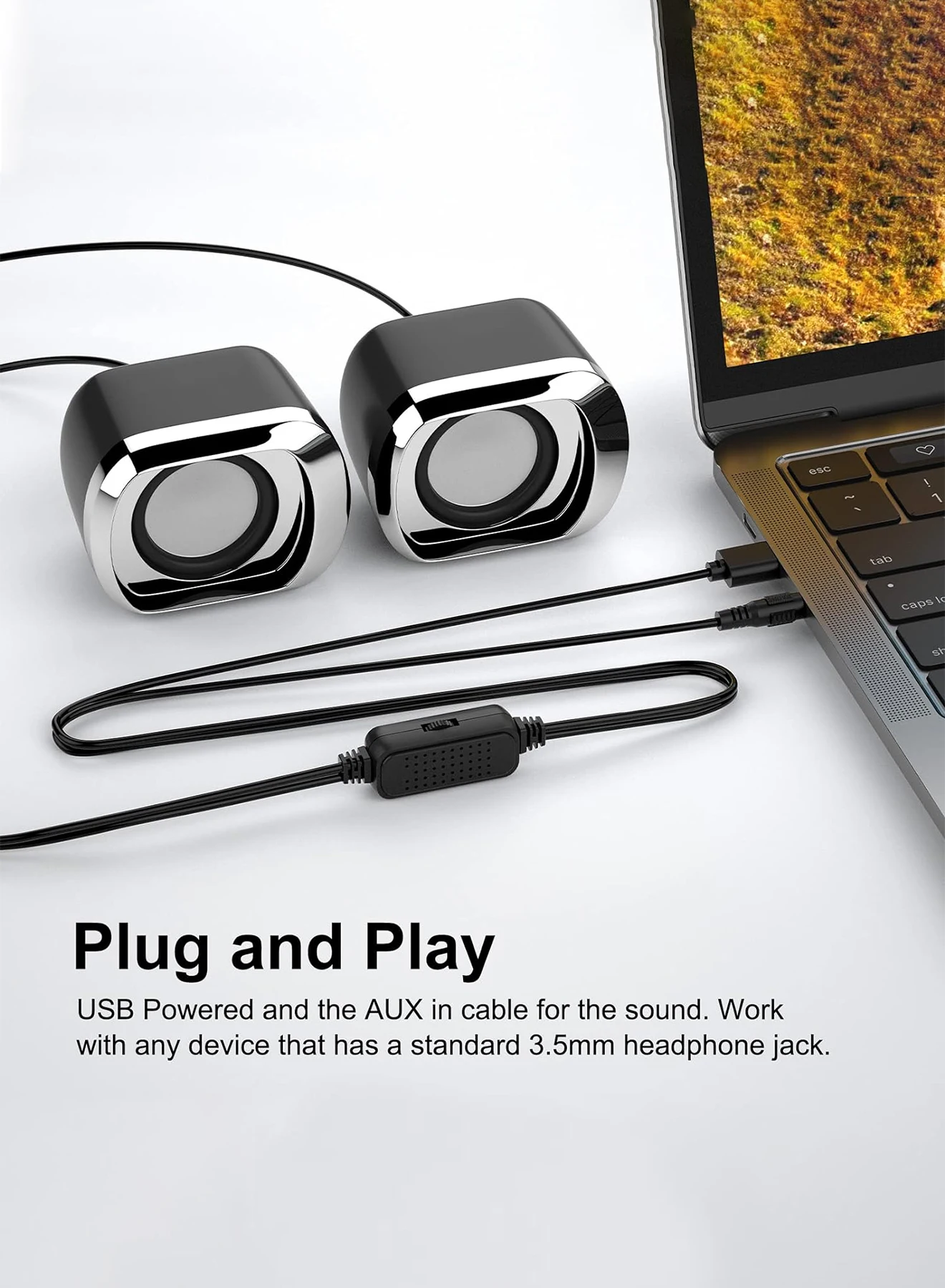 Altavoz compacto y delicado para ordenador portátil, Control de volumen y enchufe de Audio de 3,5 Mm, Altavoz de escrito