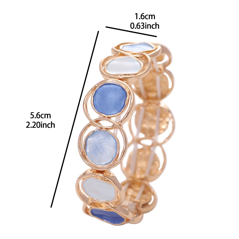 Fashion Blue Geometric Elastic Bracelet Bangle for Women Accessories Trendy Gold Color Bangles Daily Party Prom Jewelry Gifts