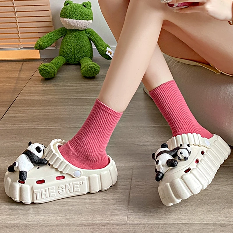 Summer Women Slippers Panda Decoration Platform Sandals Outdoor Garden Shoe Non-Slip Slides Flip Flop Soft Casual Slippers 36-41