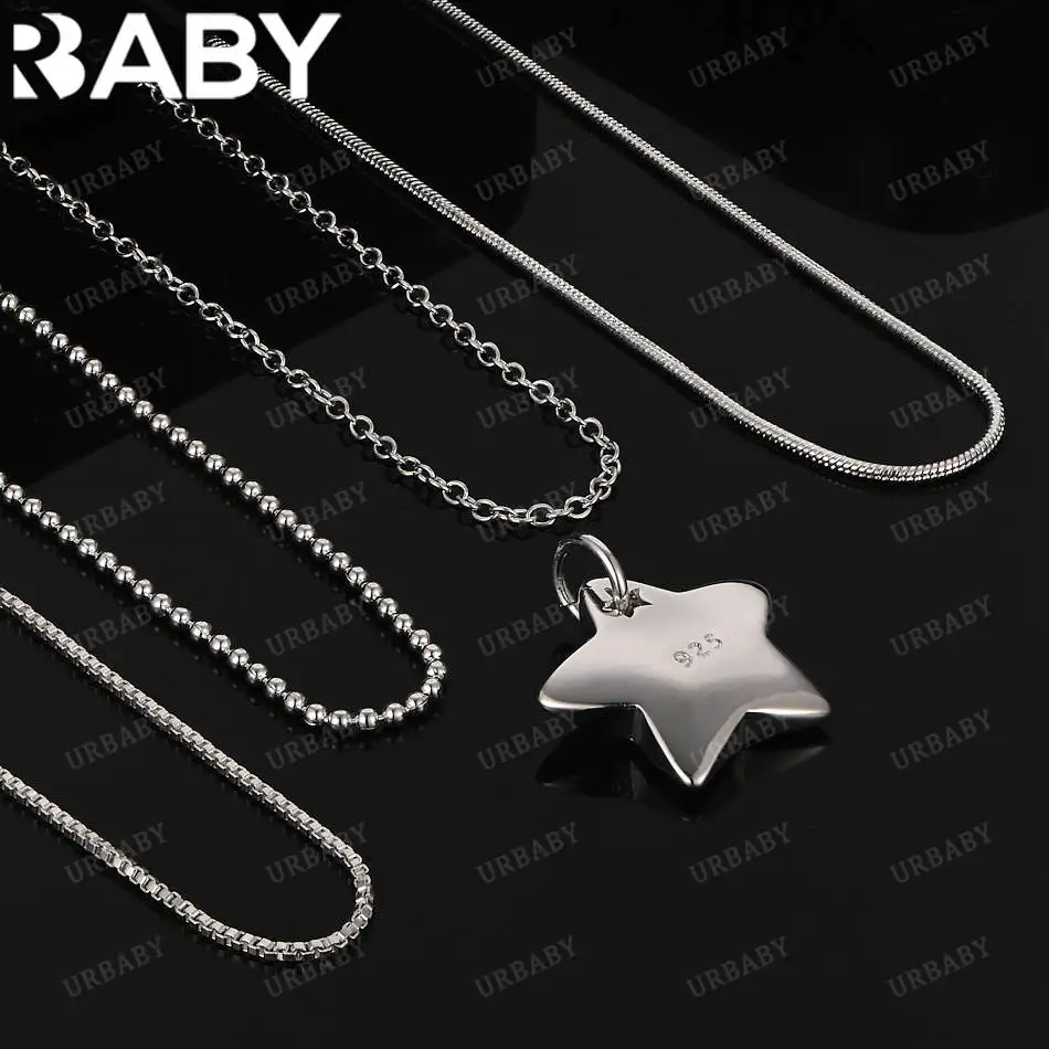 

URBABY 40-75cm 925 Sterling Silver Star Pendant Necklace For Women Men Charm Trend Birthday Gifts Fashion Party Fine Jewelry