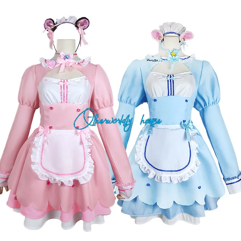 Anime Chocolate Cosplay Costume Maid Dress Lolita Dress Cute Neko Girls  Vanilla Cosplay Costume Halloween Convention Outfits