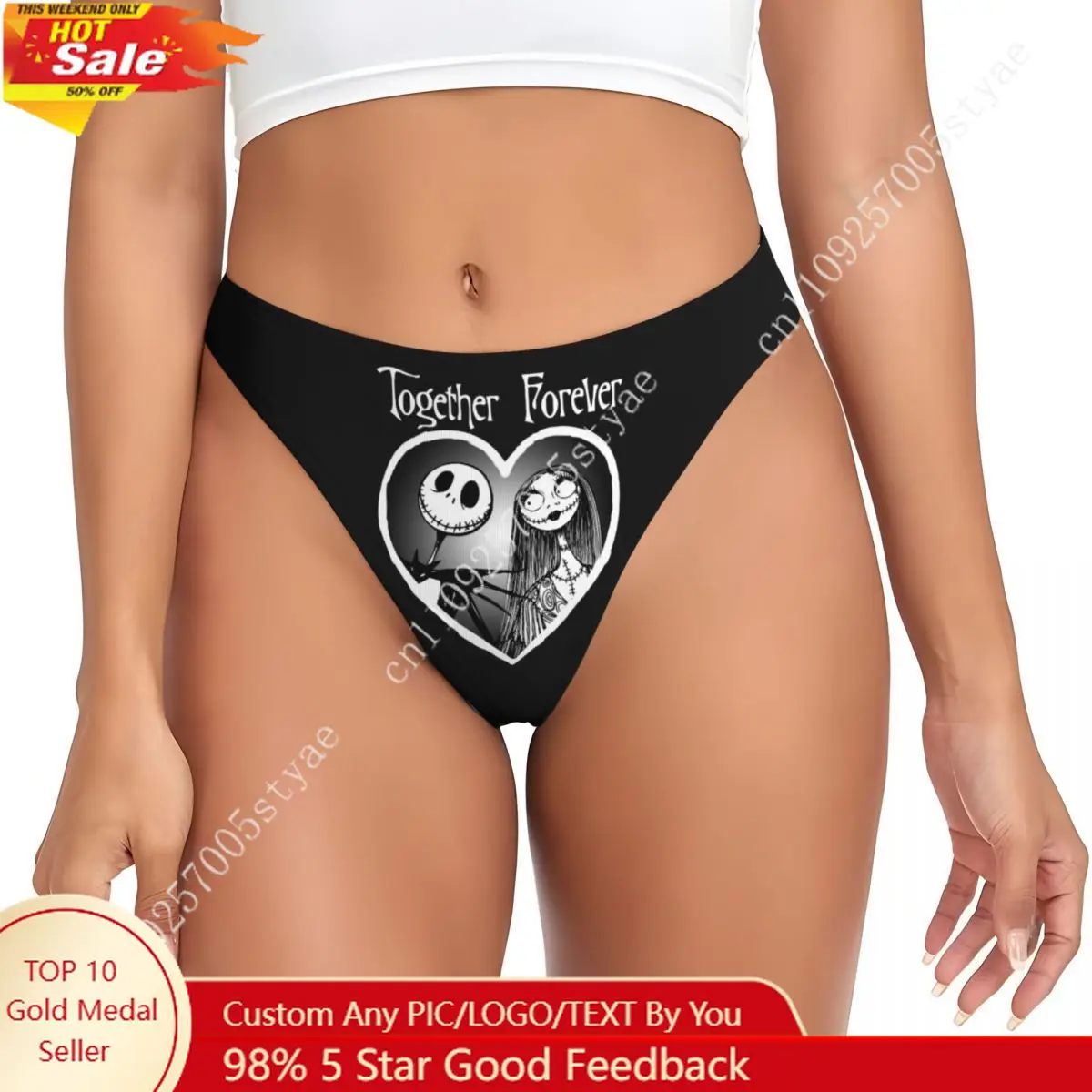 

Custom Womens Jack Together Forever Halloween G-string Thongs Female Comfort The Nightmare Before Christmas Panties Underwear