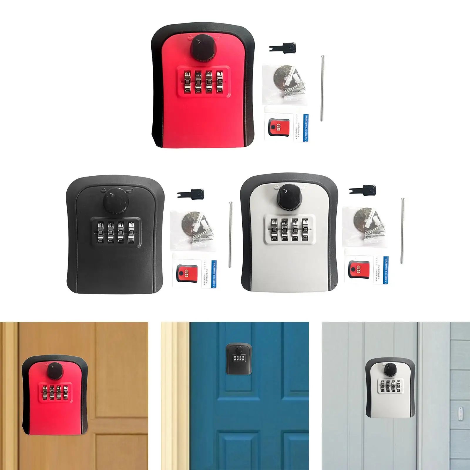 Key Lock Box Security Lock Box 4 Digit Code Combination Lockbox Key Storage Box for Outdoor House Keys Room Cards Garage Home
