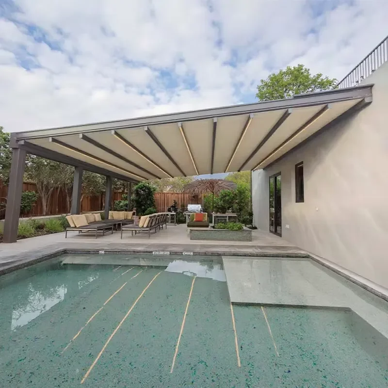 Amas Outdoor Motorized Retractable Folding Awning Pergola Sunshade Rainproof PVC Roof for Garden Gazebo LED for Amas